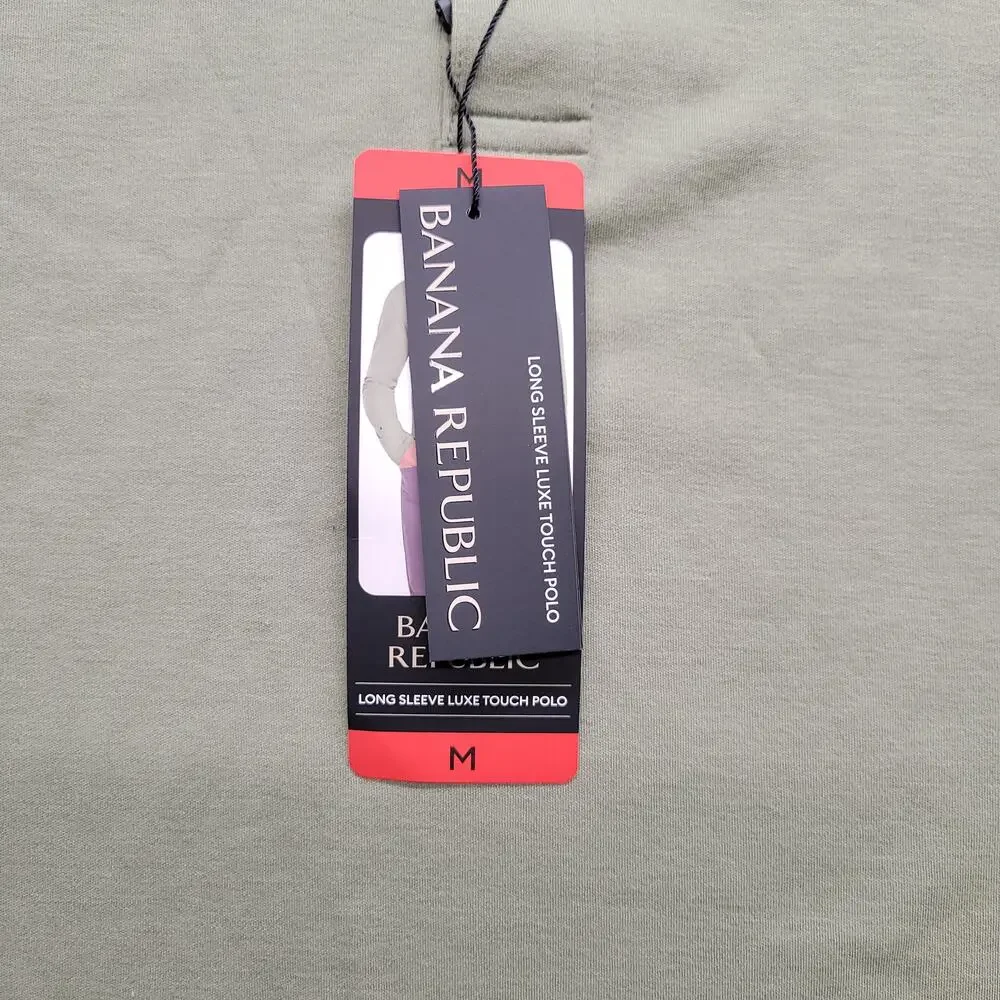 NWT Banana Republic Luxe Touch Polo Shirt Mens Medium Green Long Sleeve